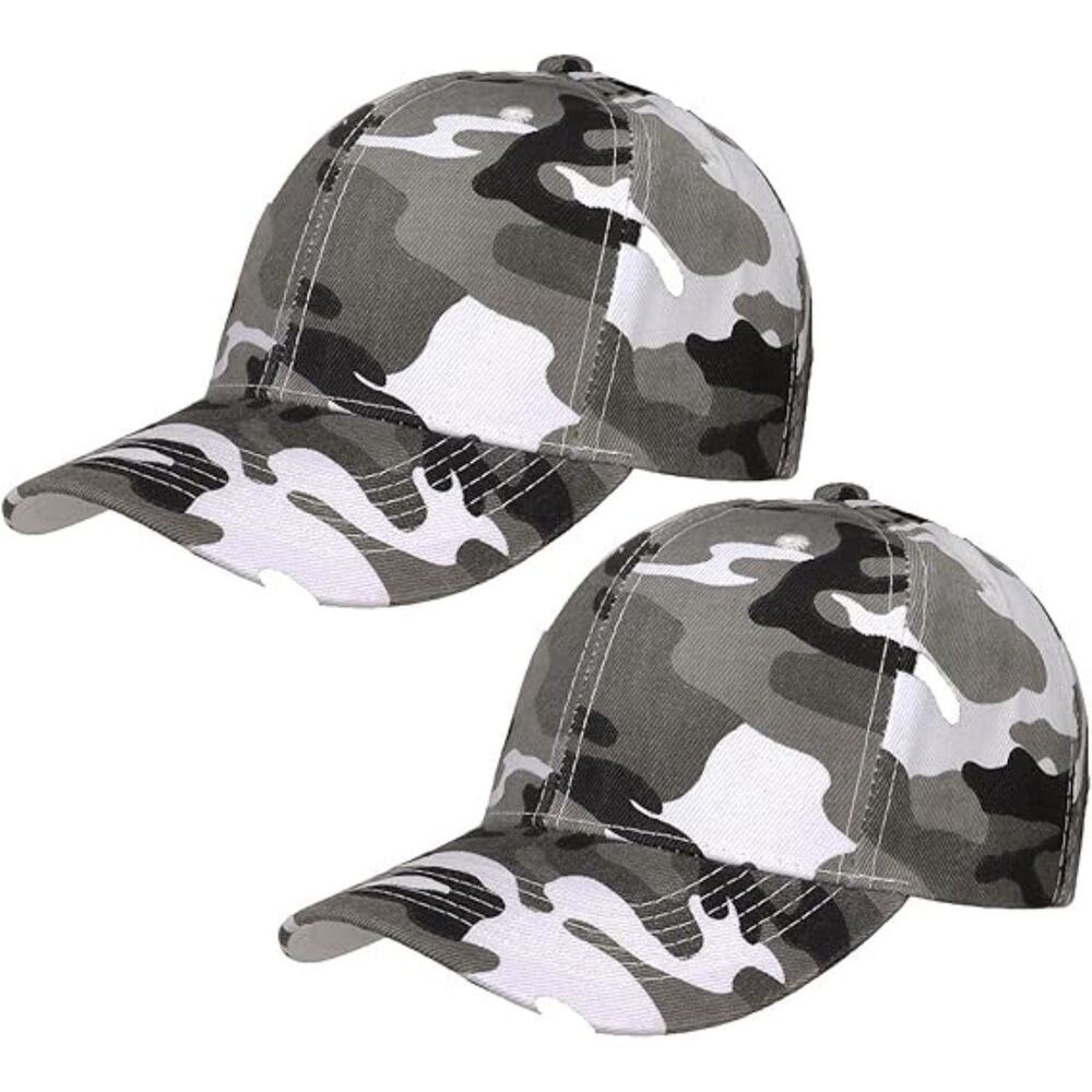 Unisex Grey Camo Set Of 2 Athletic Adjustable Strap Casual Classic Baseball Cap